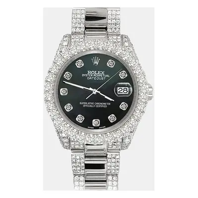 Rolex datejust pave 7.2ct iced diamond black mop Wristwatch