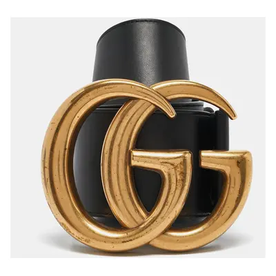 Gucci Black Leather GG Marmont Wide Buckle Belt 75CM