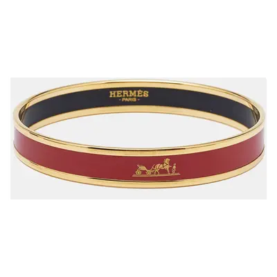 Hermes Caleche Red Enamel Gold Plated Narrow Bangle Bracelet