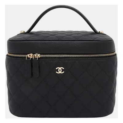 Chanel Black Caviar Leather Timeless Classics Vanity Bag