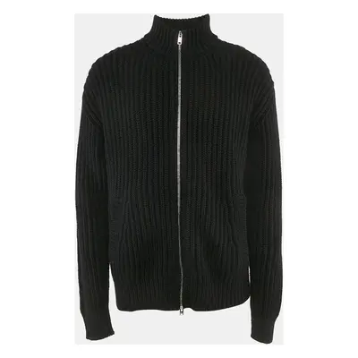 Prada Black Rib Knit Zip-Up Cardigan