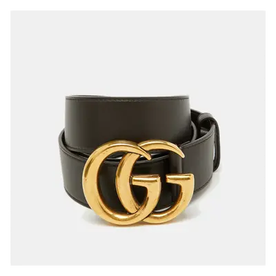 Gucci Dark Brown Leather GG Marmont Buckle Belt 85CM