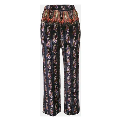 Etro Navy Blue Paisley Print Velvet Wide Leg Trousers