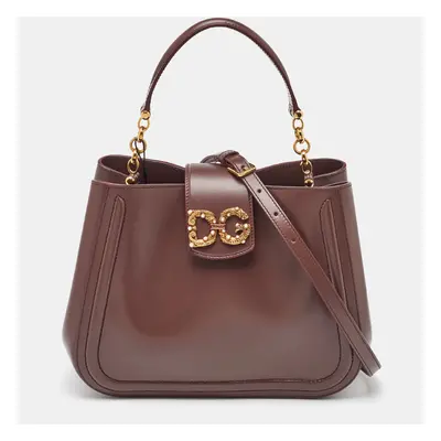 Dolce & Gabbana Brown Leather DG AMORE Top Handle Bag