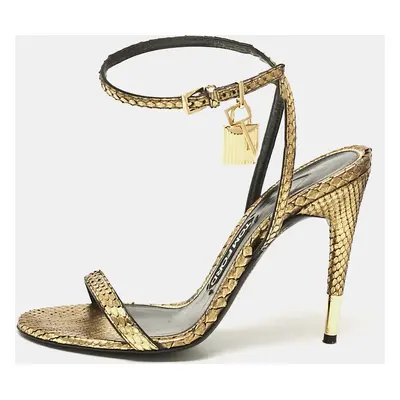 Tom Ford Gold Python Padlock Ankle Wrap Sandals Size 37.5