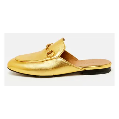 Gucci Gold Leather Horsebit Princetown Flat Mules Size 36.5