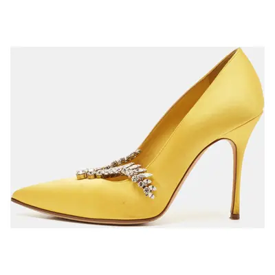 Manolo Blahnik Yellow Satin Nadira Pumps Size