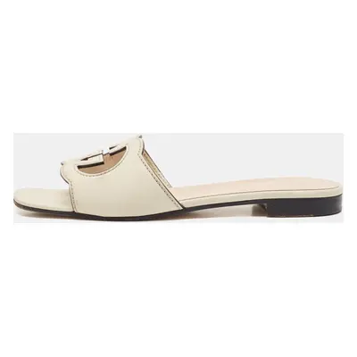 Gucci Cream Leather GG Cut Out Flat Slides Size