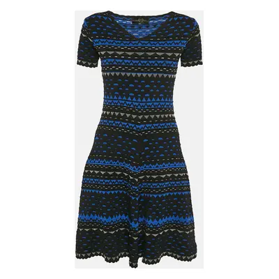 Alexander McQueen Black/Blue Patterned Stipe Knit Short Dress