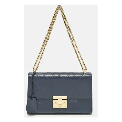 Gucci Navy Blue Guccissima Leather Padlock Shoulder Bag