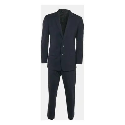 Dolce & Gabbana Blue Wool Single Breasted Pants Suit