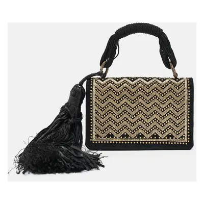 Yves Saint Laurent Black Suede Embroidered Tassel Clutch