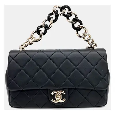 Chanel Black Leather Chain Tote And Shoulder Bag