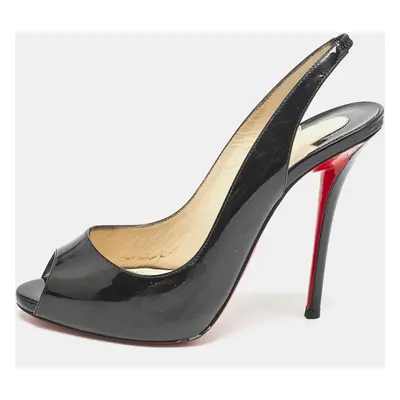 Christian Louboutin Black Patent Leather Private Number Peep Toe Pumps Size