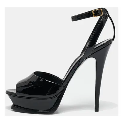 Saint Laurent Black Patent Leather Jodie Platform Ankle Strap Sandals Size