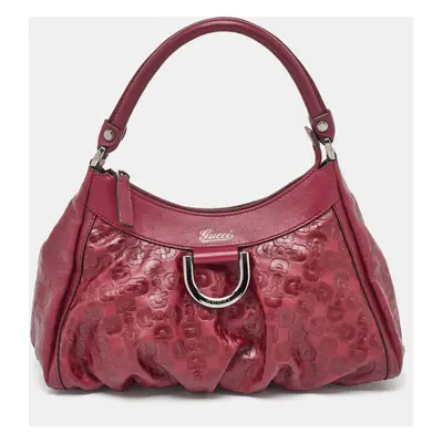 Gucci Dark Red Embossed Horsebit Leather Hobo