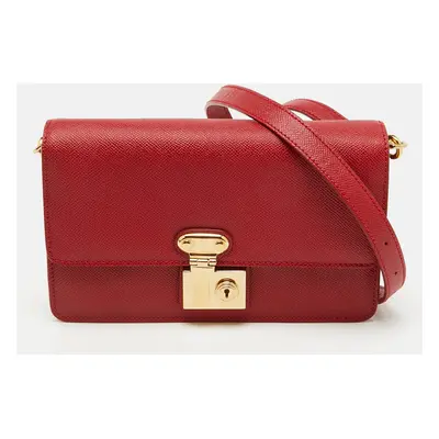 Dolce & Gabbana Red Leather Lock Flap Shoulder Bag