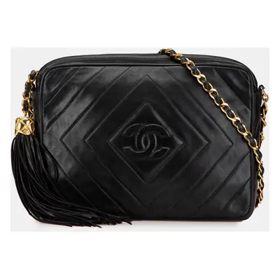 Chanel Black CC Chevron Quilted Lambskin Tassel Camera Bag