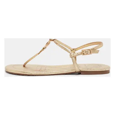 Tory Burch Gold Leather Emmy Thong Sandals Size 36.5