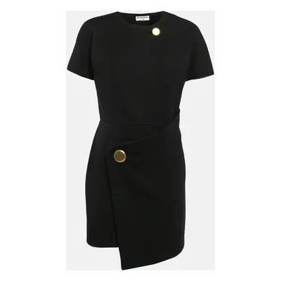 Balenciaga Black Wool Wrap Detail Asymmetric Hem Mini Dress