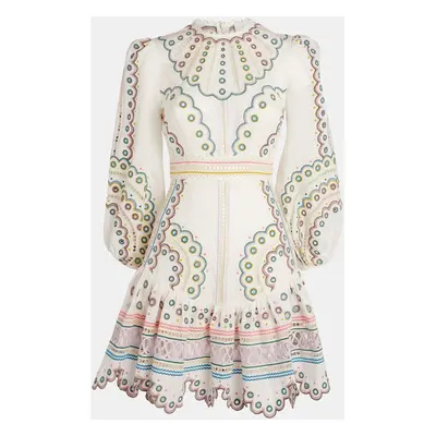 Zimmermann White Linen and Cotton Embroidered Mini Dress