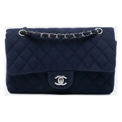 Chanel Blue Medium Classic Jersey Double Flap