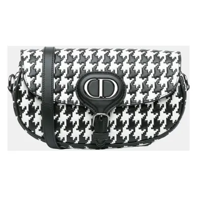 Dior Black White Embossed Calfskin Houndstooth Bobby East West Crossbody