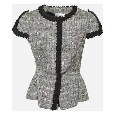 RED Valentino Monochrome Tweed Ruffle Trim Jacket