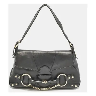 Gucci Black Leather Horsebit Flap Shoulder Bag