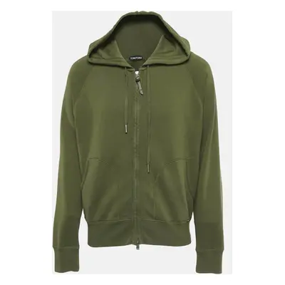 Tom Ford Green Cotton Knit Zip-Up Hooded Sweatshirt