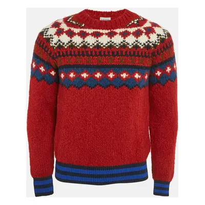 Moncler Red/Blue Intarsia Chunky Knit Mock Neck Sweater