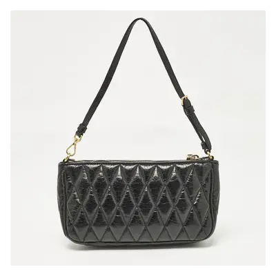 Miu Miu Black Quilted Vitello Shine Leather Pochette Bag