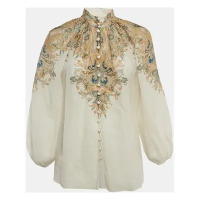 Zimmermann Off White Paisley Print Ramie Long Sleeve Shirt