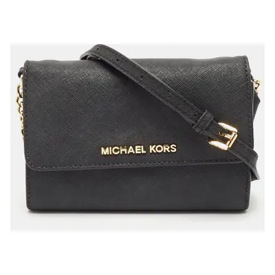 Michael Kors Black Leather Flap Wallet On Chain