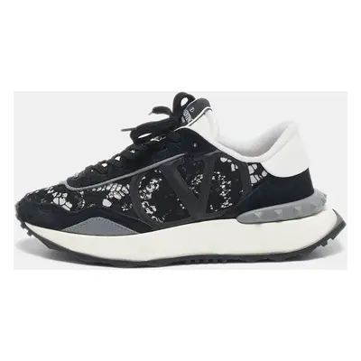 Valentino Black Lace and Suede Lacerunner Low Top Sneakers Size