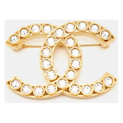 Chanel CC Crystal Gold Tone Brooch