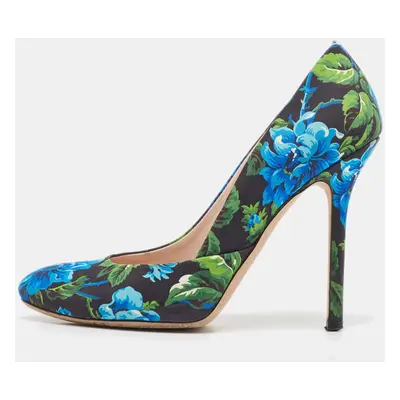 Miu Miu Multicolor Flower Pint Satin Round Toe Pumps Size 37.5