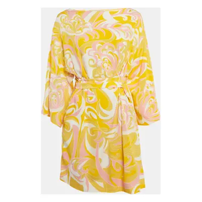 Emilio Pucci Yellow Printed Crepe Tie-Up Mini Dress