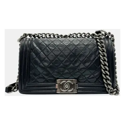 Chanel Black Gunmetal Leather Boy Shoulder Bag