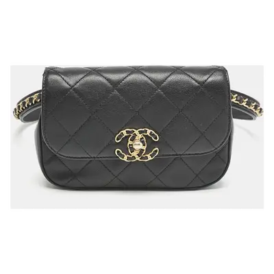 Chanel Black Quilted Leather Chain Infinity Belt Bag