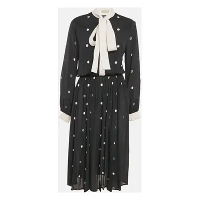 Elie Saab Black Polka Dots Print Crepe Midi Dress