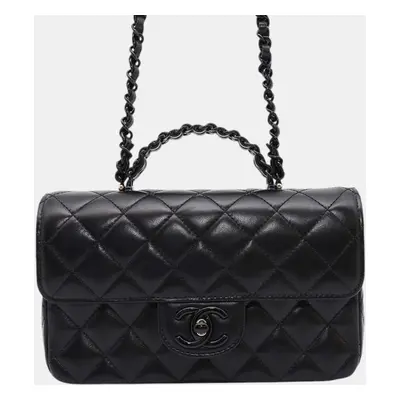 Chanel Black Lambskin Leather Top Handle Bag