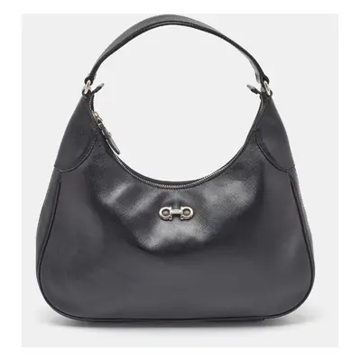 Salvatore Ferragamo Black Leather Gancini Romana Hobo