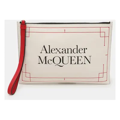 Alexander McQueen White Leather Large Logo Wristlet Pouch