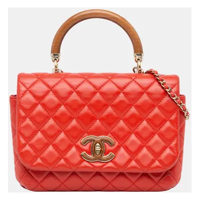 Chanel Red Quilted Lambskin Knock on Wood Satchel