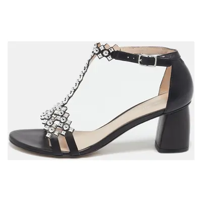 Stuart Weitzman Black Leather Studded T-Strap Sandals Size