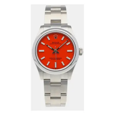 Rolex Red Stainless Steel Oyster Perpetual Automatic Women's Wristwatch mm