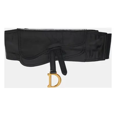 Dior Black Glossy Leather Saddle Wide Belt S/M