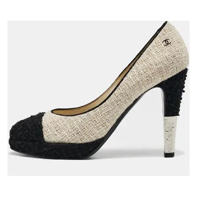 Chanel Black/White Tweed CC Cap-Toe Platform Pumps Size