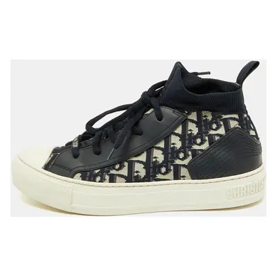 Dior Navy Blue Leather and Knit Fabric Walk n Dior High Top Sneakers Size